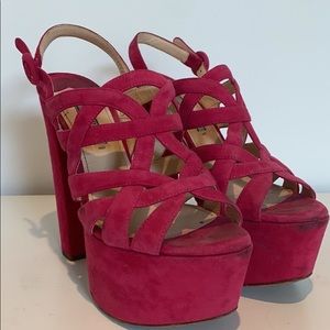 Prada pink suede platforms